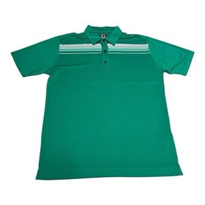 FootJoy FJ Shirt Mens Size L Green Striped Short Sleeve Golf Polo Athletic‎ Fit